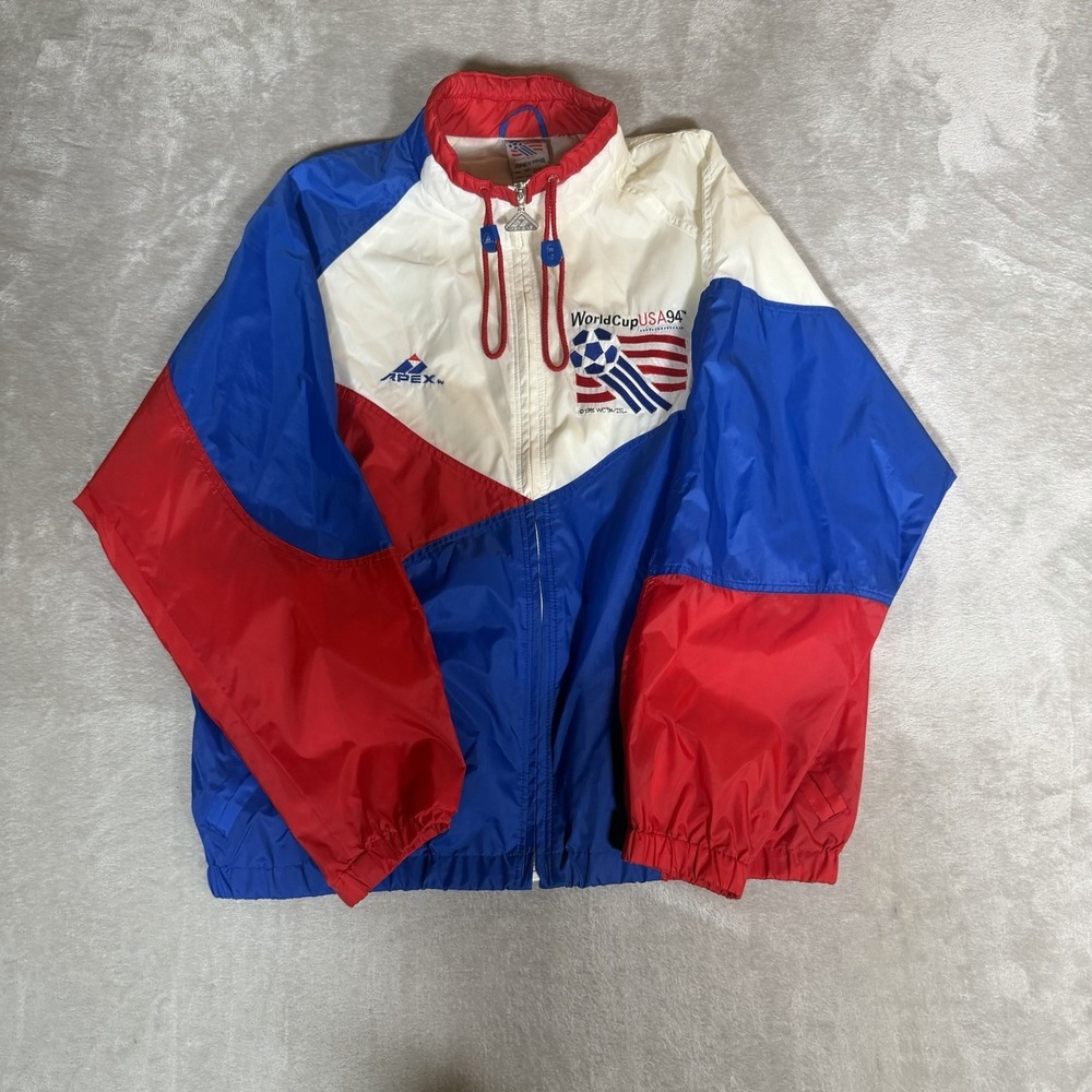 Vintage 1994 World Cup USA Apex One Jacket L Soccer FIFA 90s Red White Blue